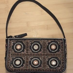 Black Embroidered Wristlet with Metallic Accents